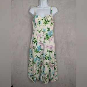 Old Navy Midi Sundress Women Small Blue Pink Floral Linen Blnd Romantic Feminine